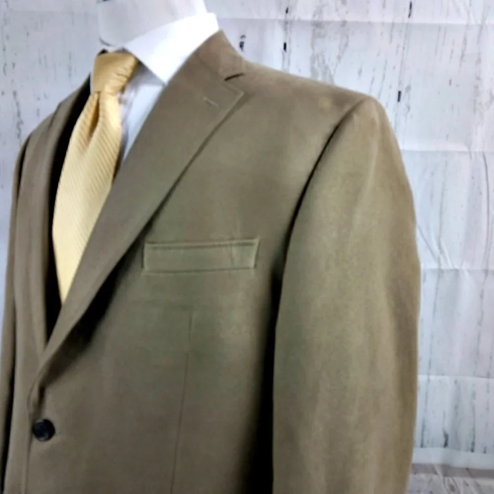 Chaps 44R 2 Button Tan Beige Birdseye Suit Blazer Sports Coat